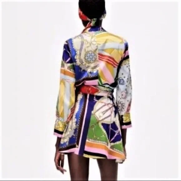 EUC Zara Gorgeous Print Tie Waist Dress - Picture 2 of 7